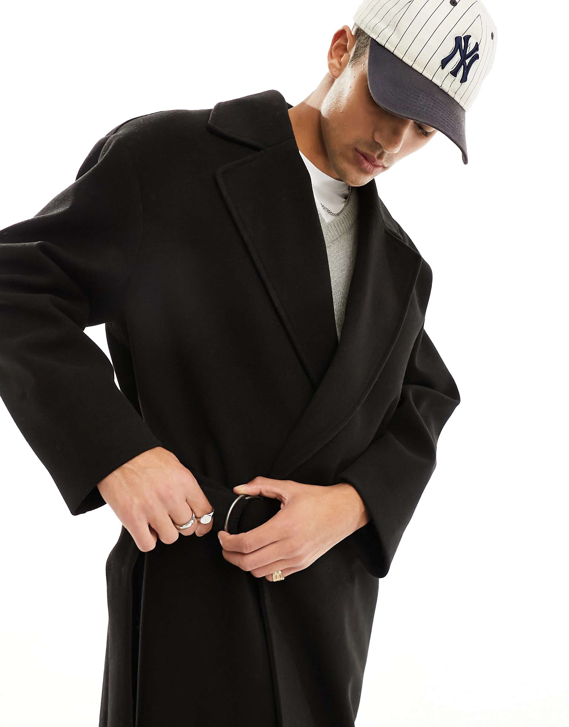 Черное объемное шерстяное пальто ASOS