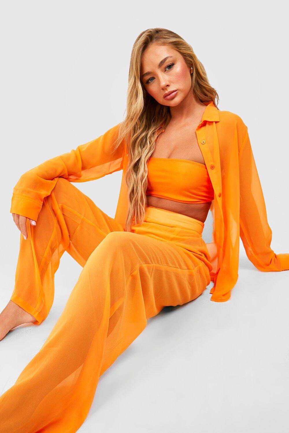 

Пляжные брюки essentials из шифона Boohoo, оранжевый
