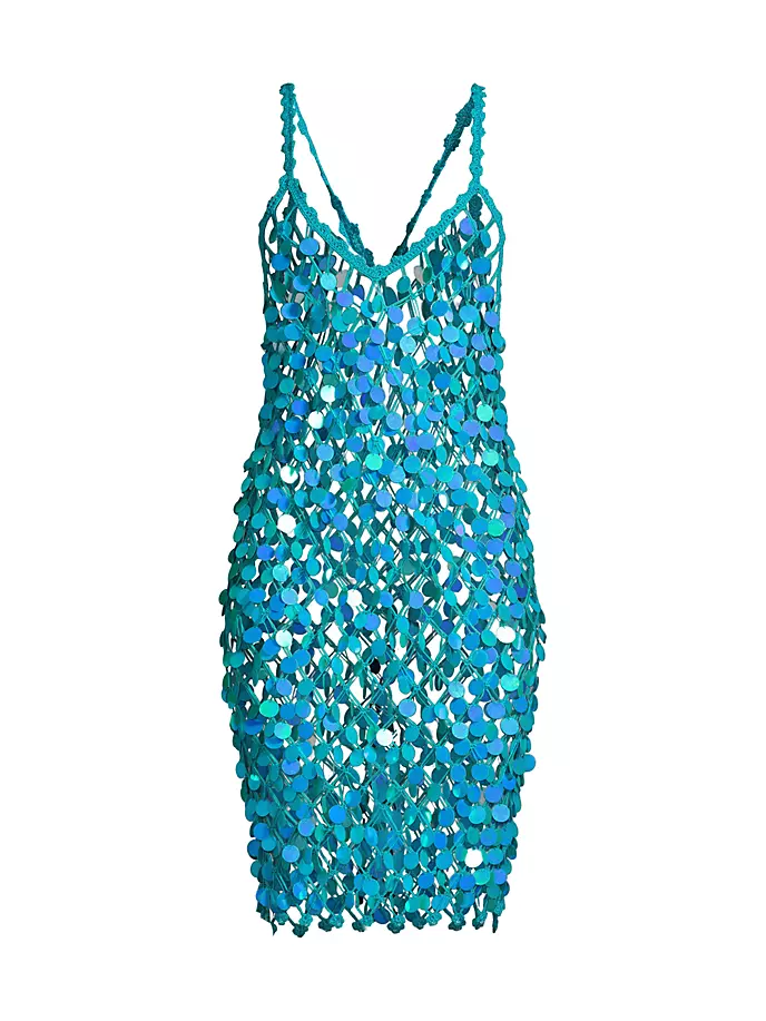 цена Платье из хлопковой смеси с блестками, связанное крючком Milly, синий