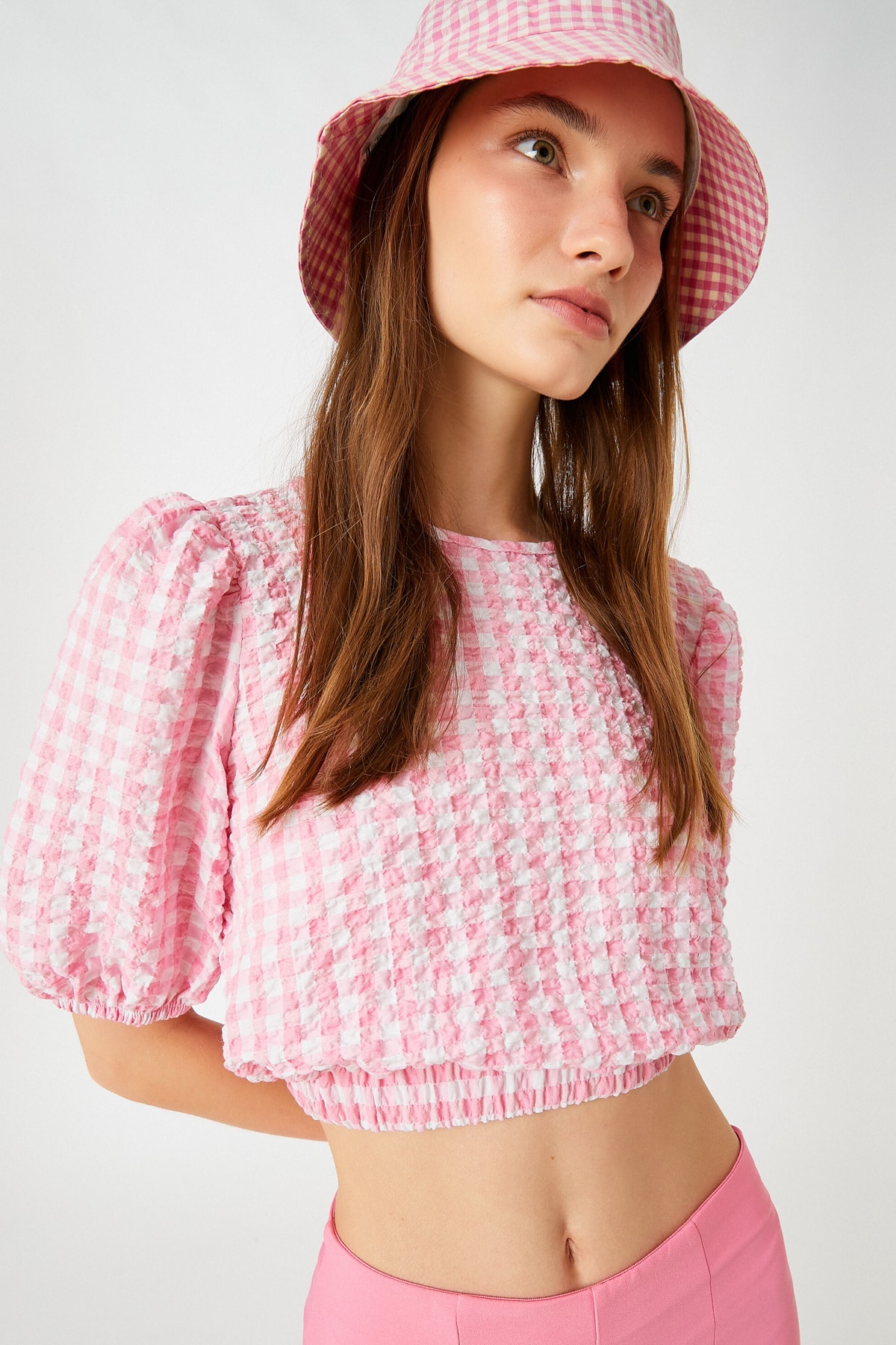 Укороченная блузка из поплина с объемными рукавами Koton, розовый