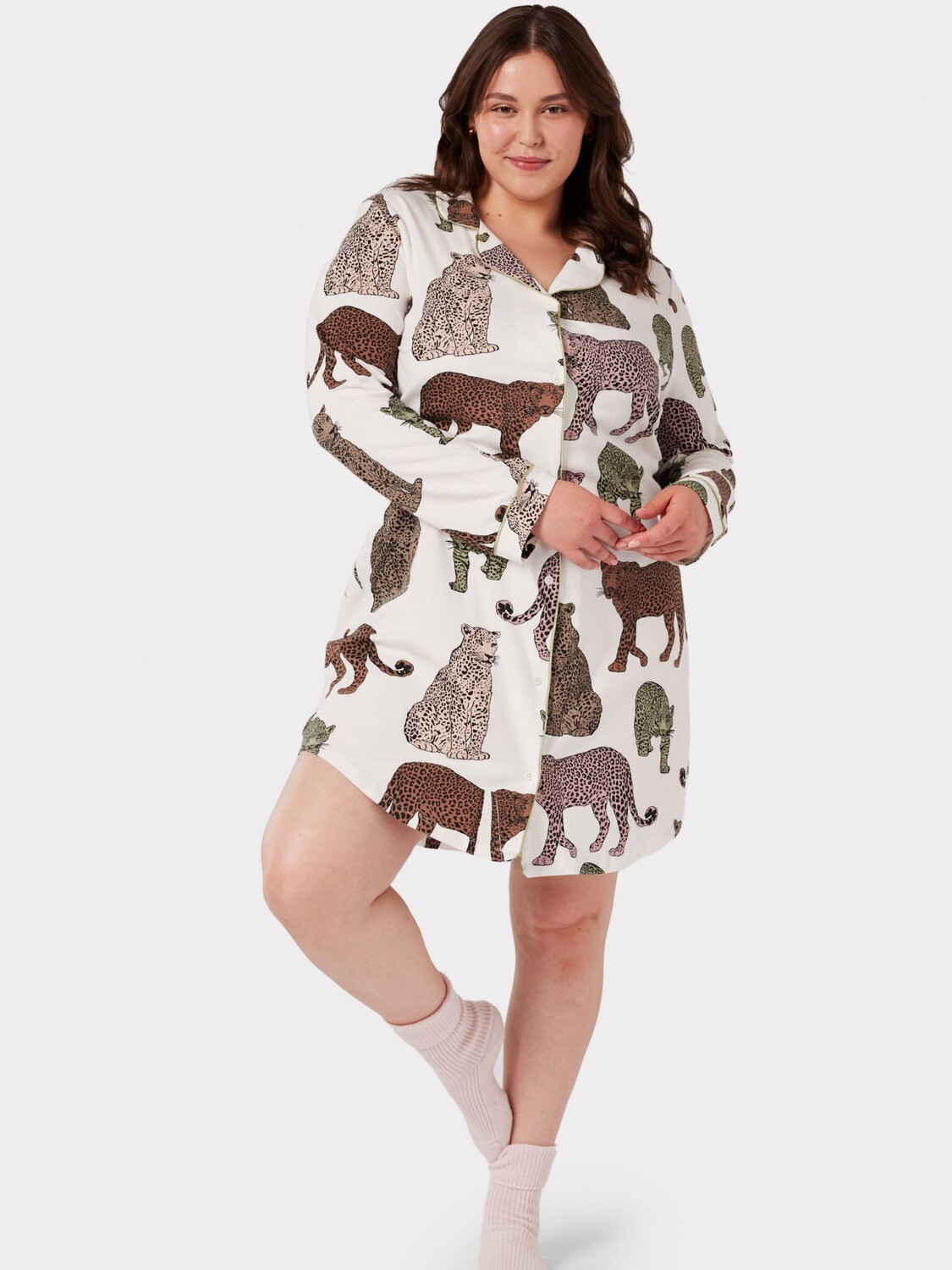

Ночная рубашка Chelsea Peers Curve из органической смеси хлопка с леопардовым принтом, Off White/Multi