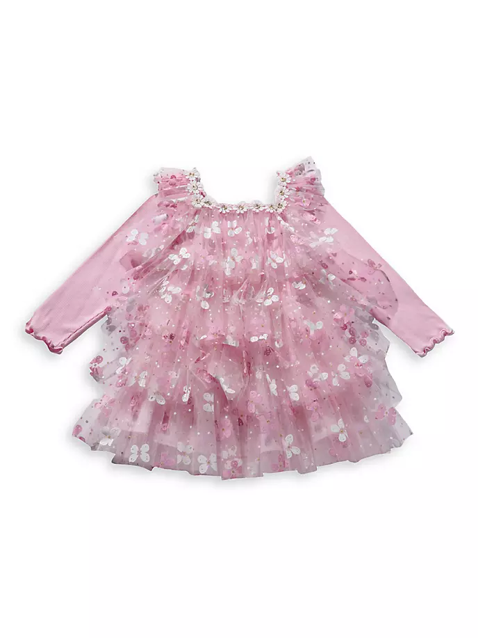 Многослойное тюлевое платье с бабочками для маленьких девочек, маленьких девочек и девочек Petite Hailey, розовый многослойное бальное платье градиентные вечерние платья для девочек платье принцессы для девочек тюлевое платье для маленьких девочек п
