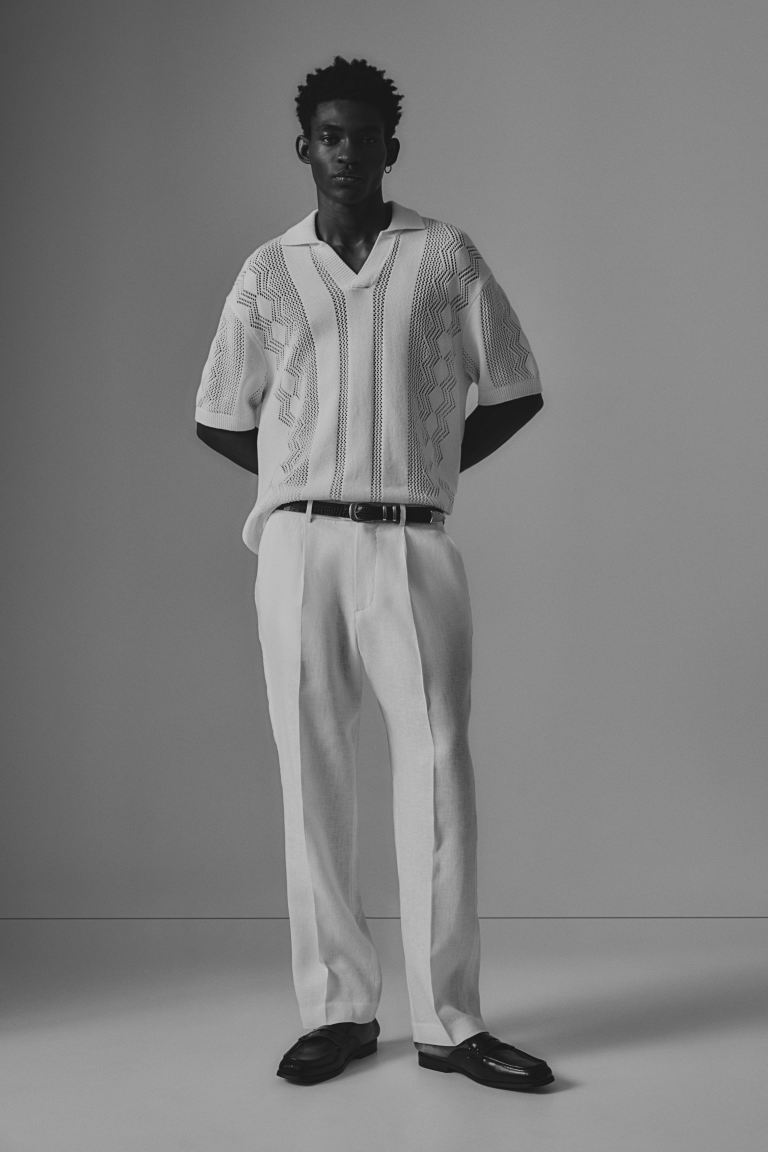 Костюмные брюки из льна свободного кроя H&M, белый костюмные брюки из льна свободного кроя h