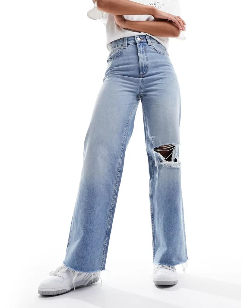 Голубые джинсы с рваными краями ASOS Dad синие джинсы с рваными краями asos design curve dad