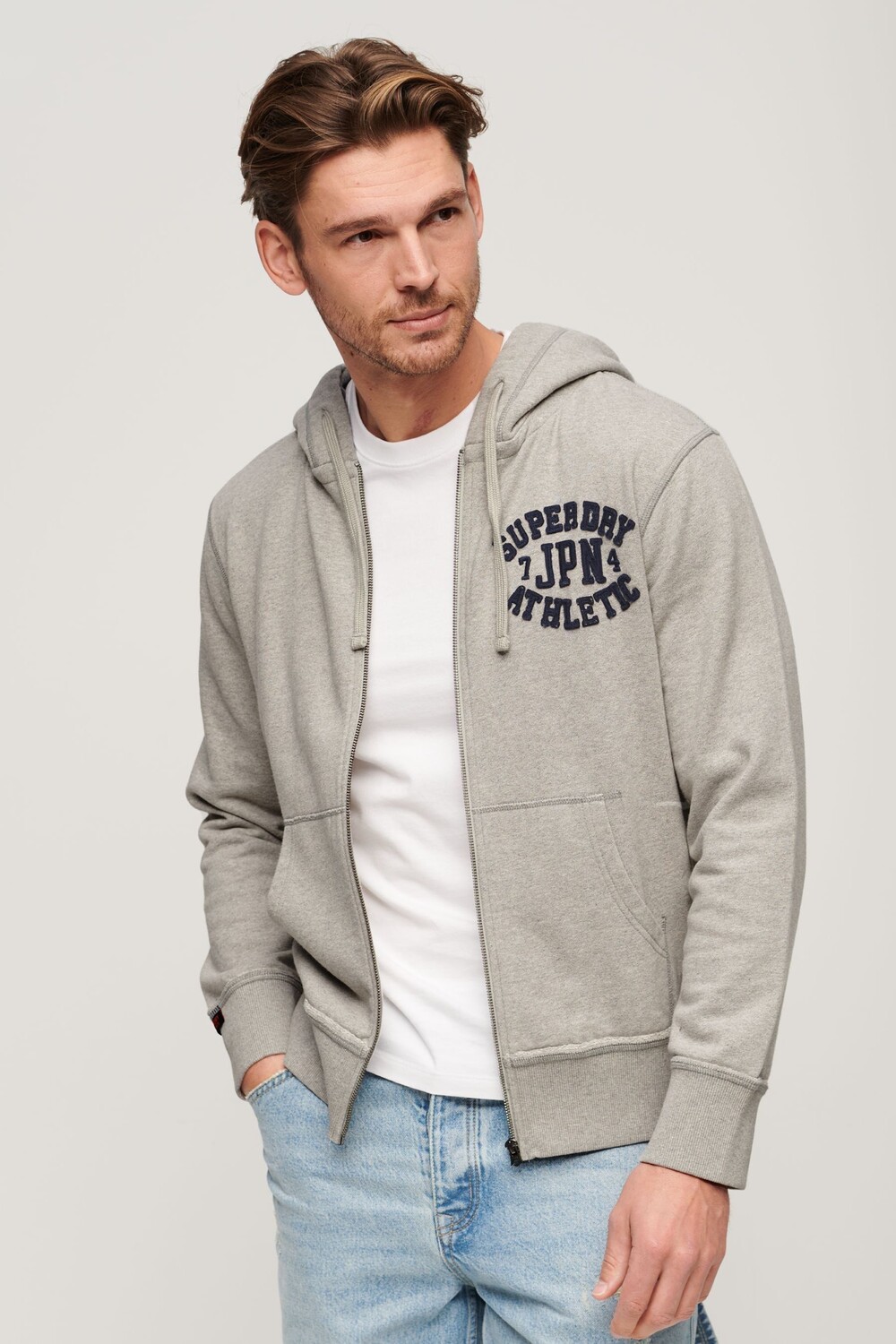 

100% хлопок винтажная спортивная толстовка с капюшоном на молнии Superdry, серый