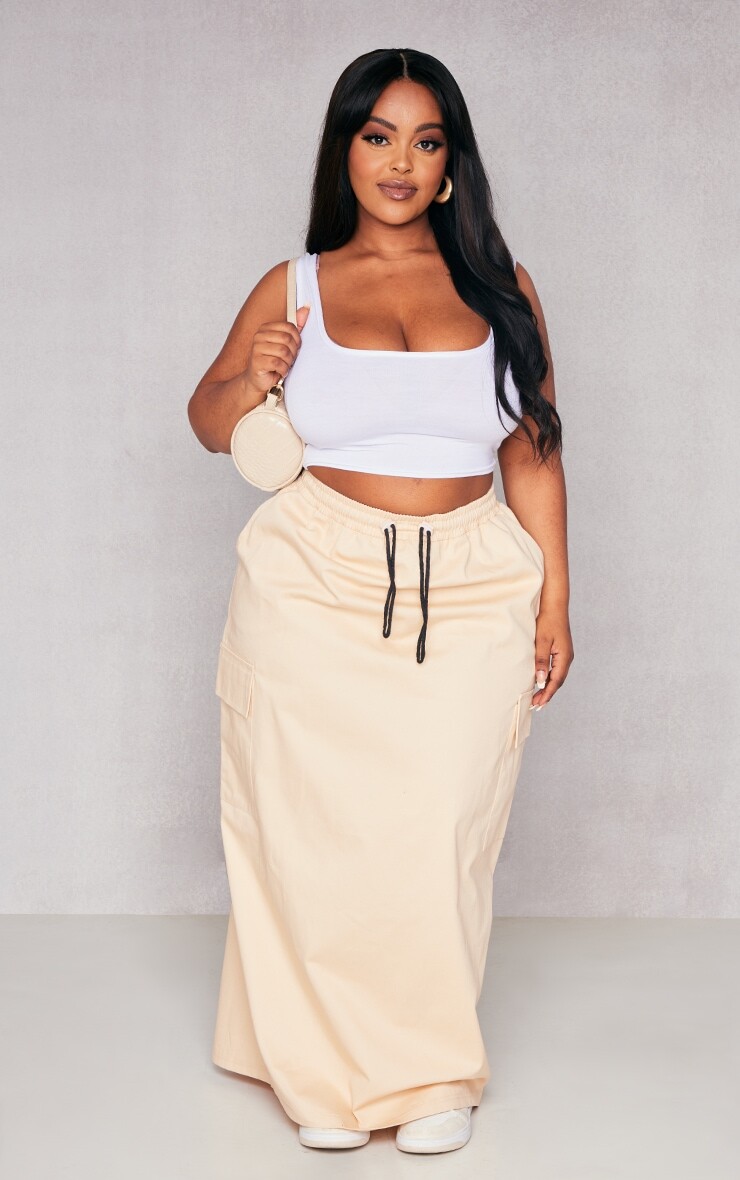 

PrettyLittleThing Плюс бежевая юбка мидакси карго из твила