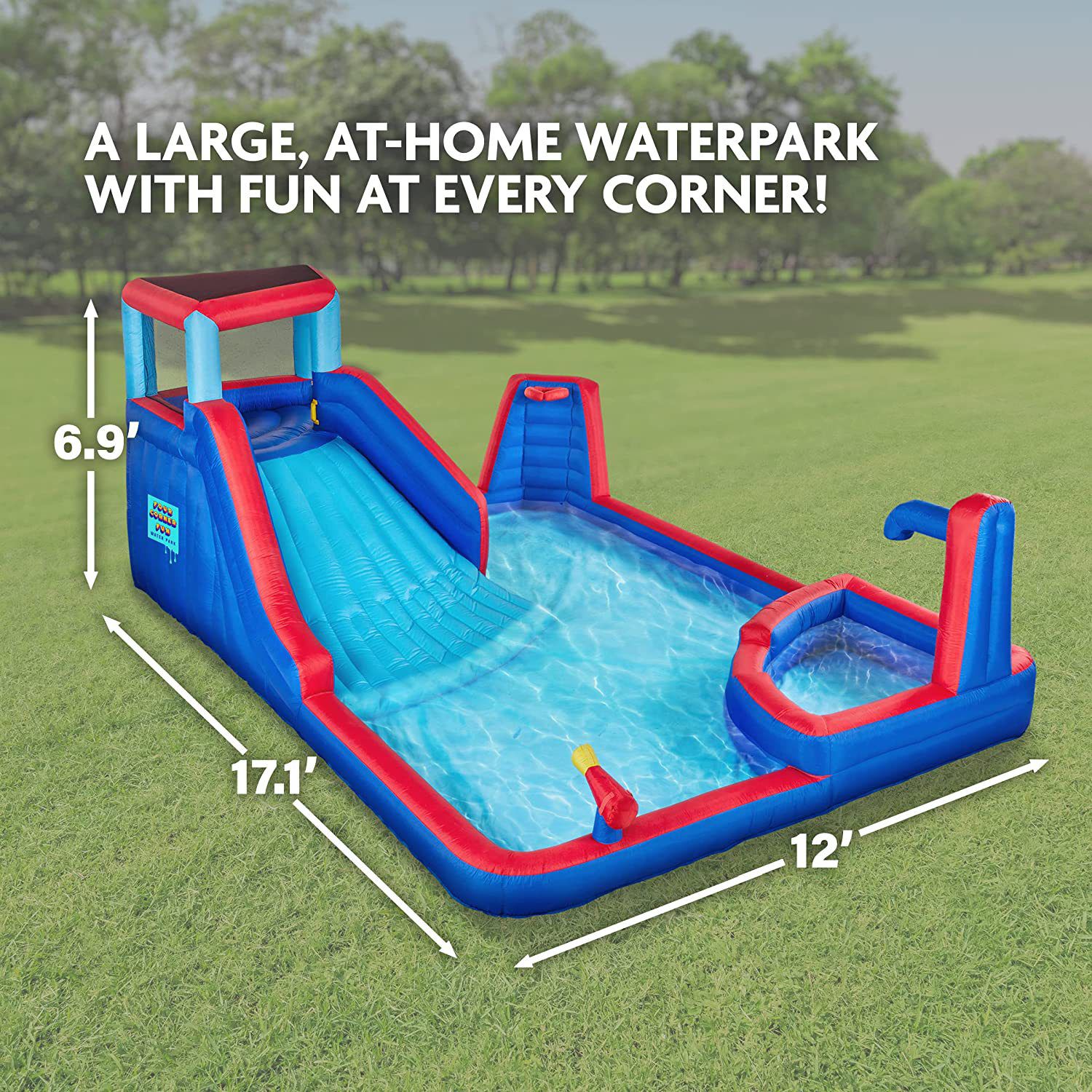 Солнечные и веселые надувные водные горки и надувной бассейн, детский аквапарк для заднего двора Sunny&Fun, синий