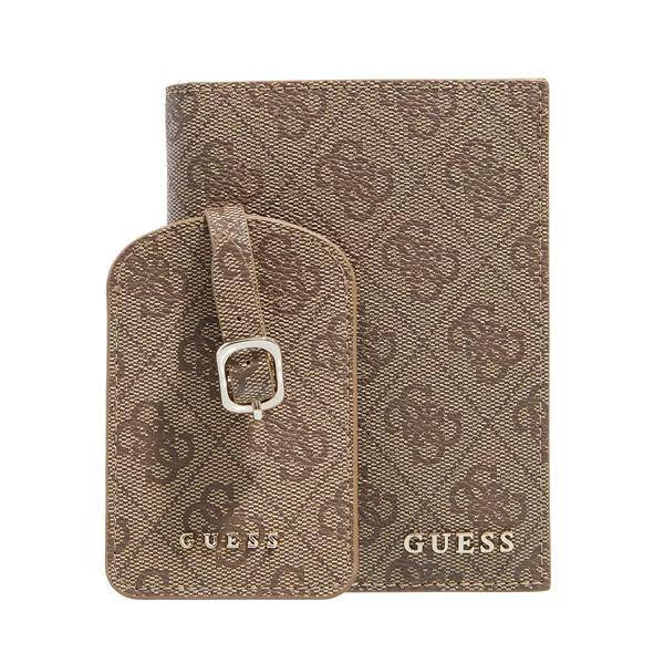 Кошелек gift passport case + luggage tag latte Guess, коричневый