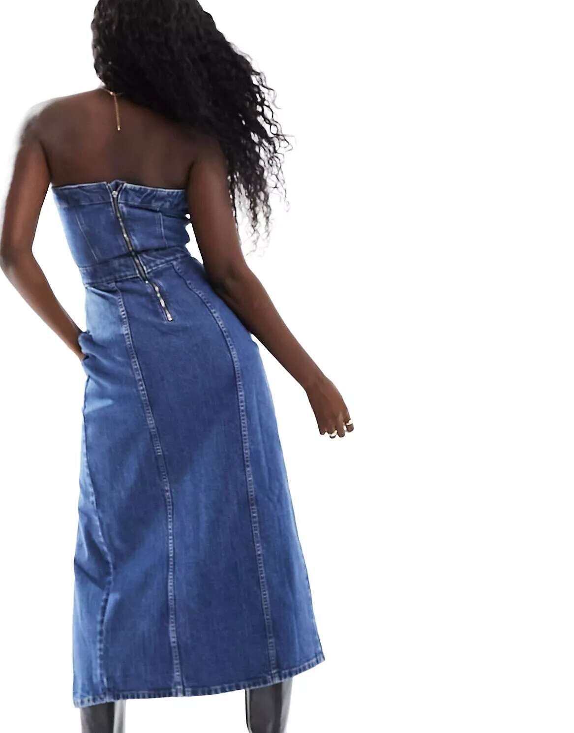 Синее джинсовое платье миди-бандо ASOS 'DECONSTRUCTED'