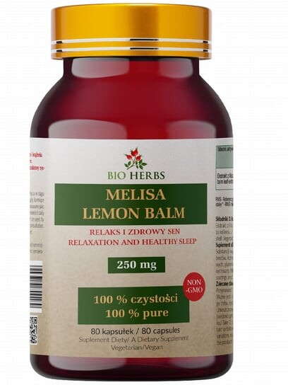

Bio Herbs, Мелиса, мелисса 250 мг, 80 капсул.