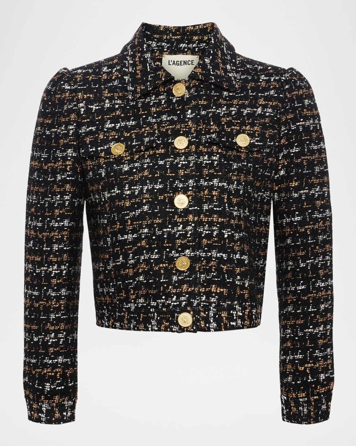 

Твидовый жакет Kasey с браслетом и рукавами L'Agence, цвет Blacktan Tweed