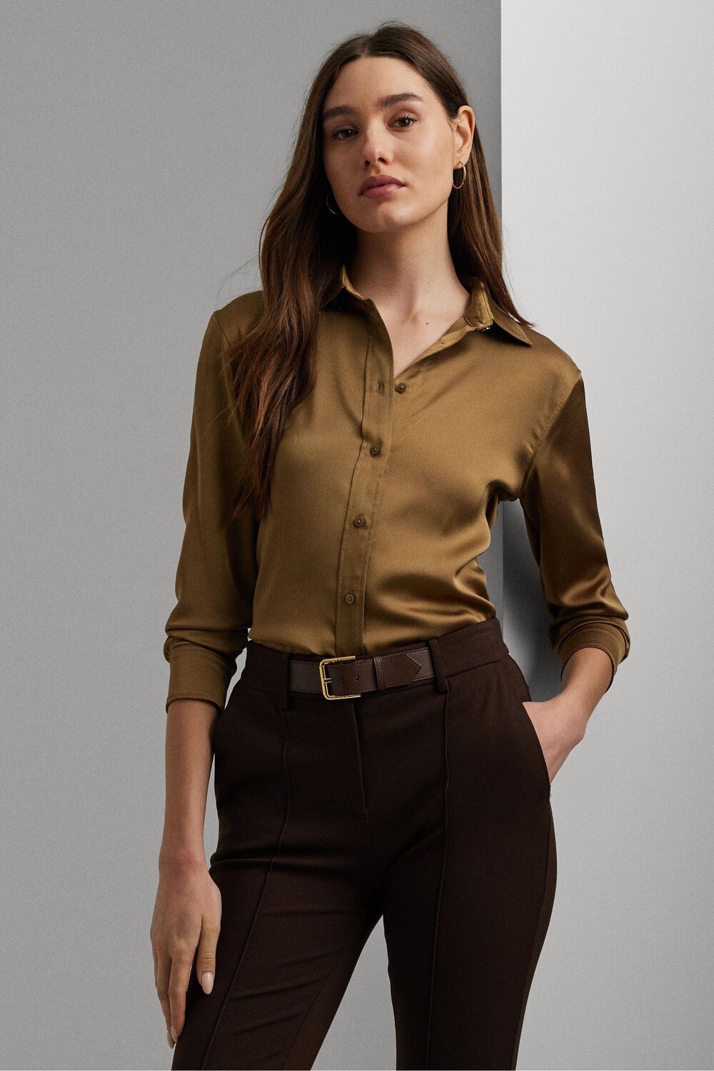 

Классическая рубашка из атласного шармеза Lauren Ralph Lauren, коричневый