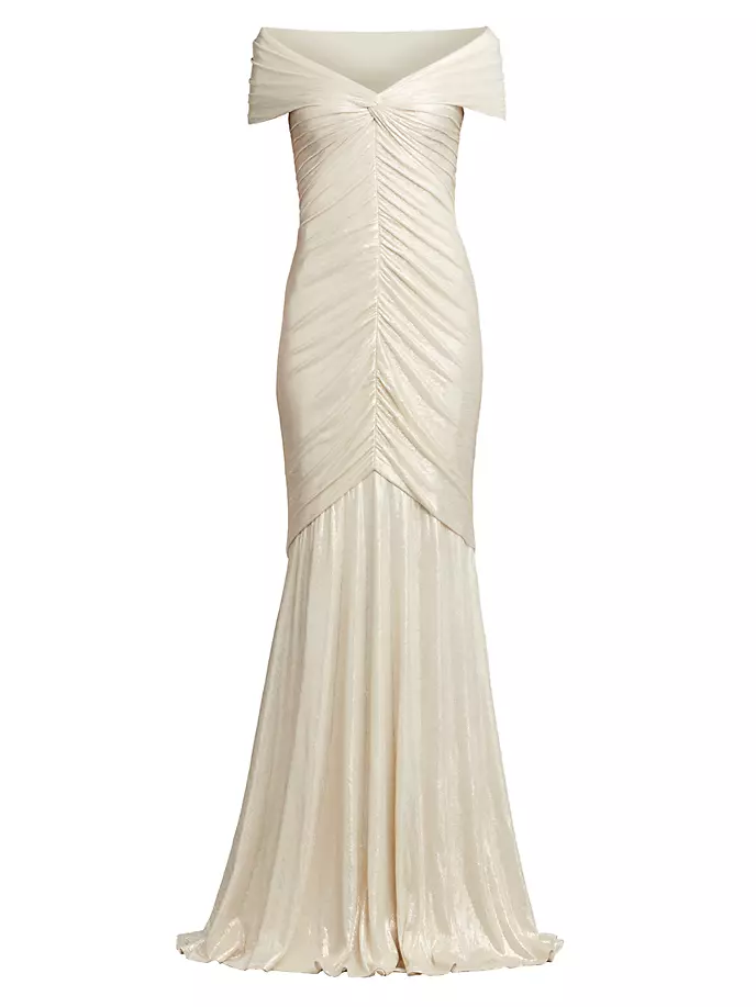 

Кружевное платье с гофрированной отделкой цвета металлик Tadashi Shoji, слоновая кость, Бежевый