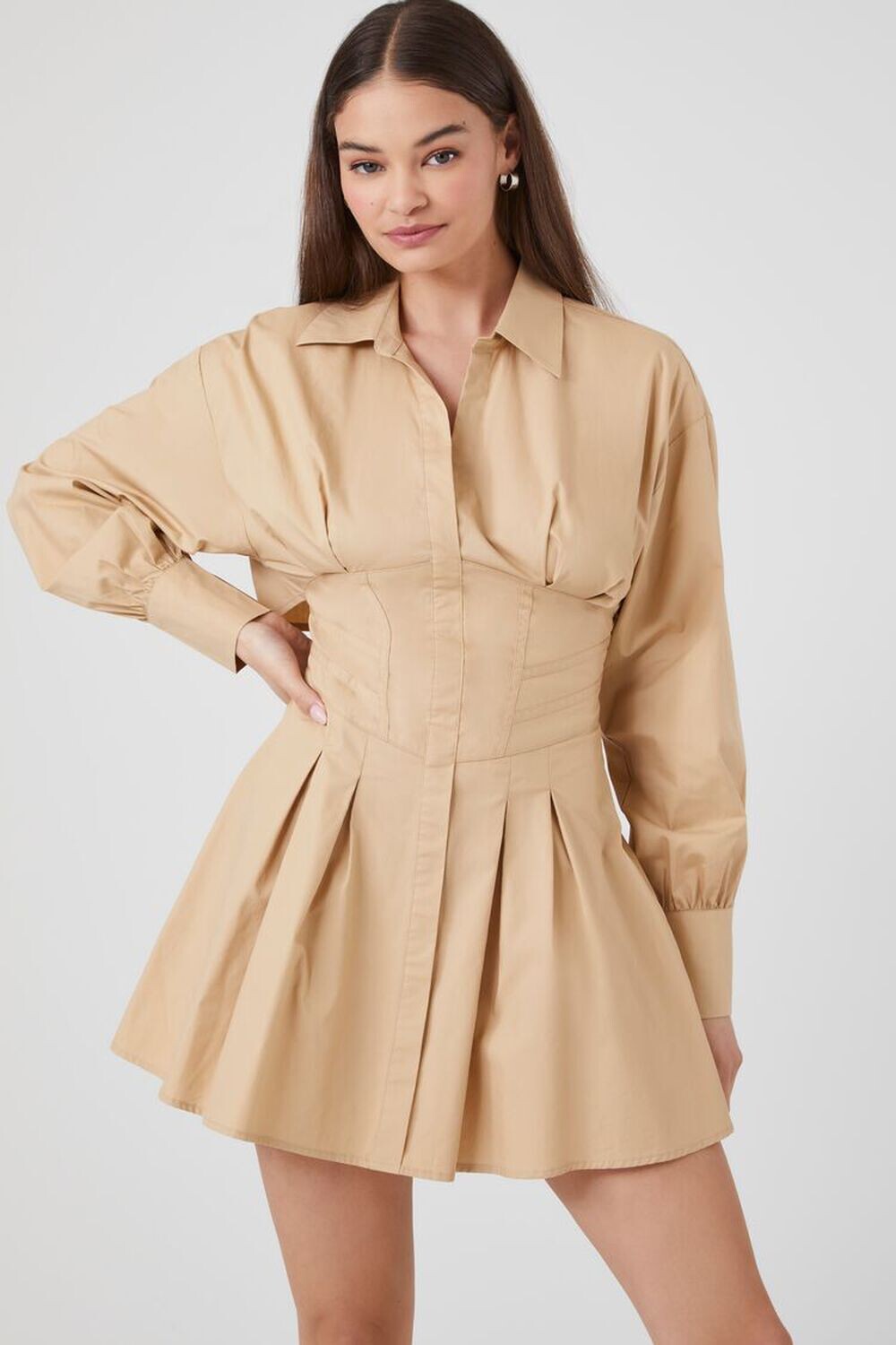

Мини-платье-рубашка с корсетом Forever 21, серо-коричневый