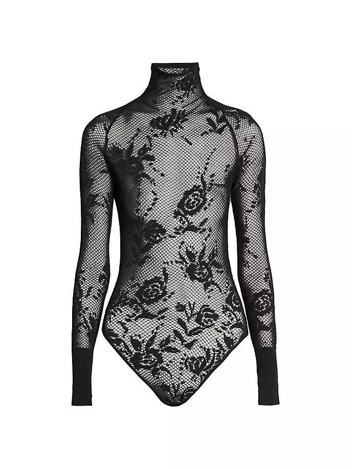 

Прозрачное кружевное боди с цветочным принтом Alaïa, черный