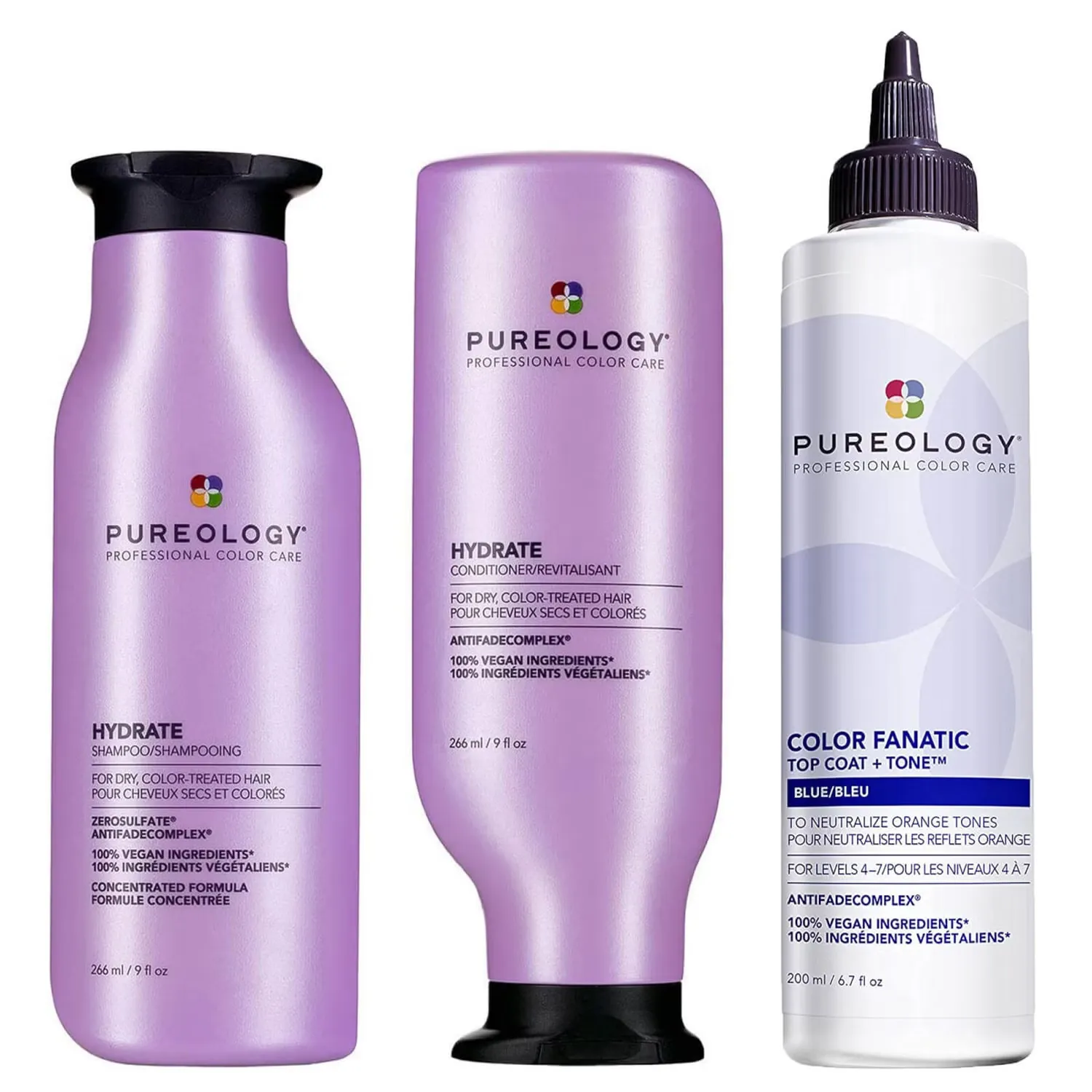 

Hydrate Шампунь, Кондиционер и Color Fanatic Blue Toner Routine для нейтрализации и увлажнения медных оттенков Pureology