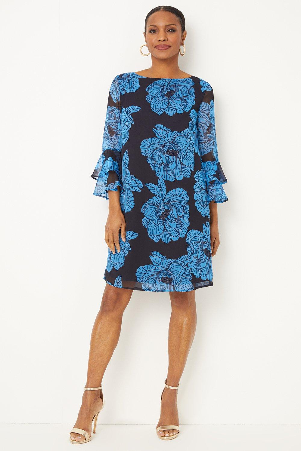 цена Темно-синее платье прямого кроя с цветочным принтом Wallis, синий