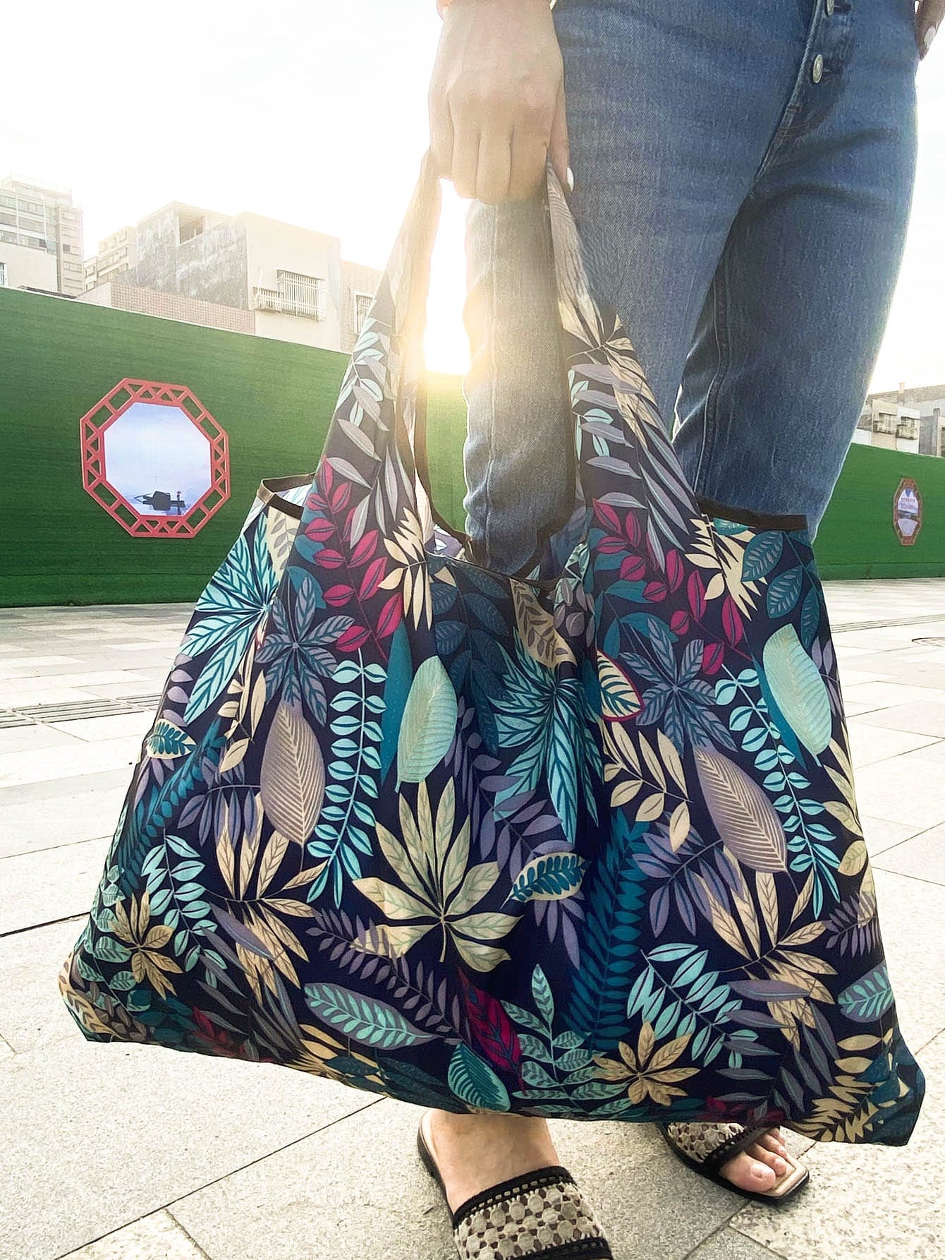 Складная большая сумка с рисунком листьев и растений, многоцветный женская сумка для покупок холстовая сумка продуктовая сумка складная черный