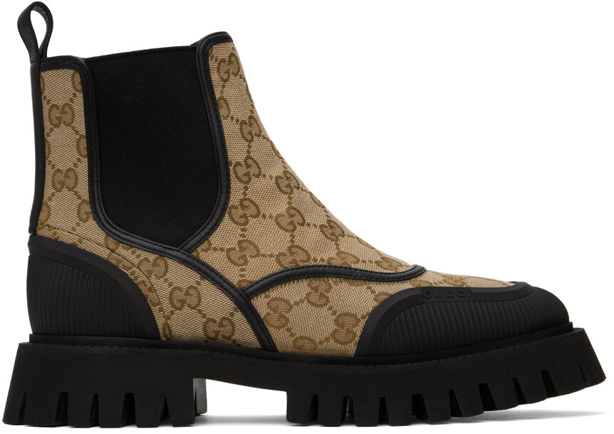 

Ботинки челси бежево-черного цвета с узором GG Gucci
