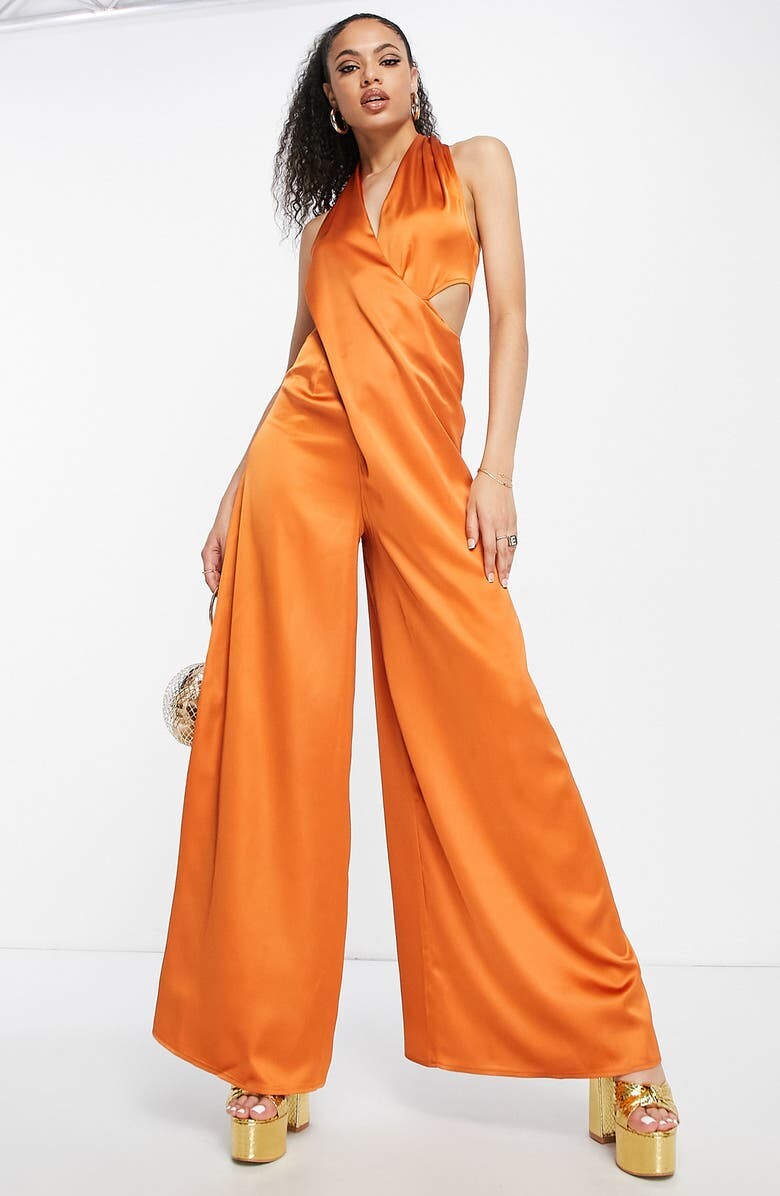 

Атласный комбинезон с вырезом на шее ASOS DESIGN, ораньжевый
