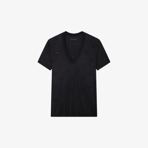 

Тканая футболка с короткими рукавами Wassa, украшенная стразами Zadig&Voltaire, цвет noir