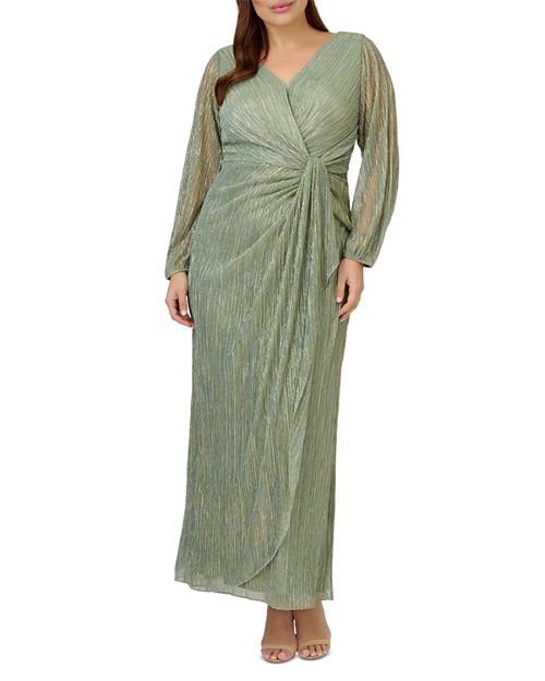 Драпированное платье из металлизированной сетки Adrianna Papell Plus, цвет Green
