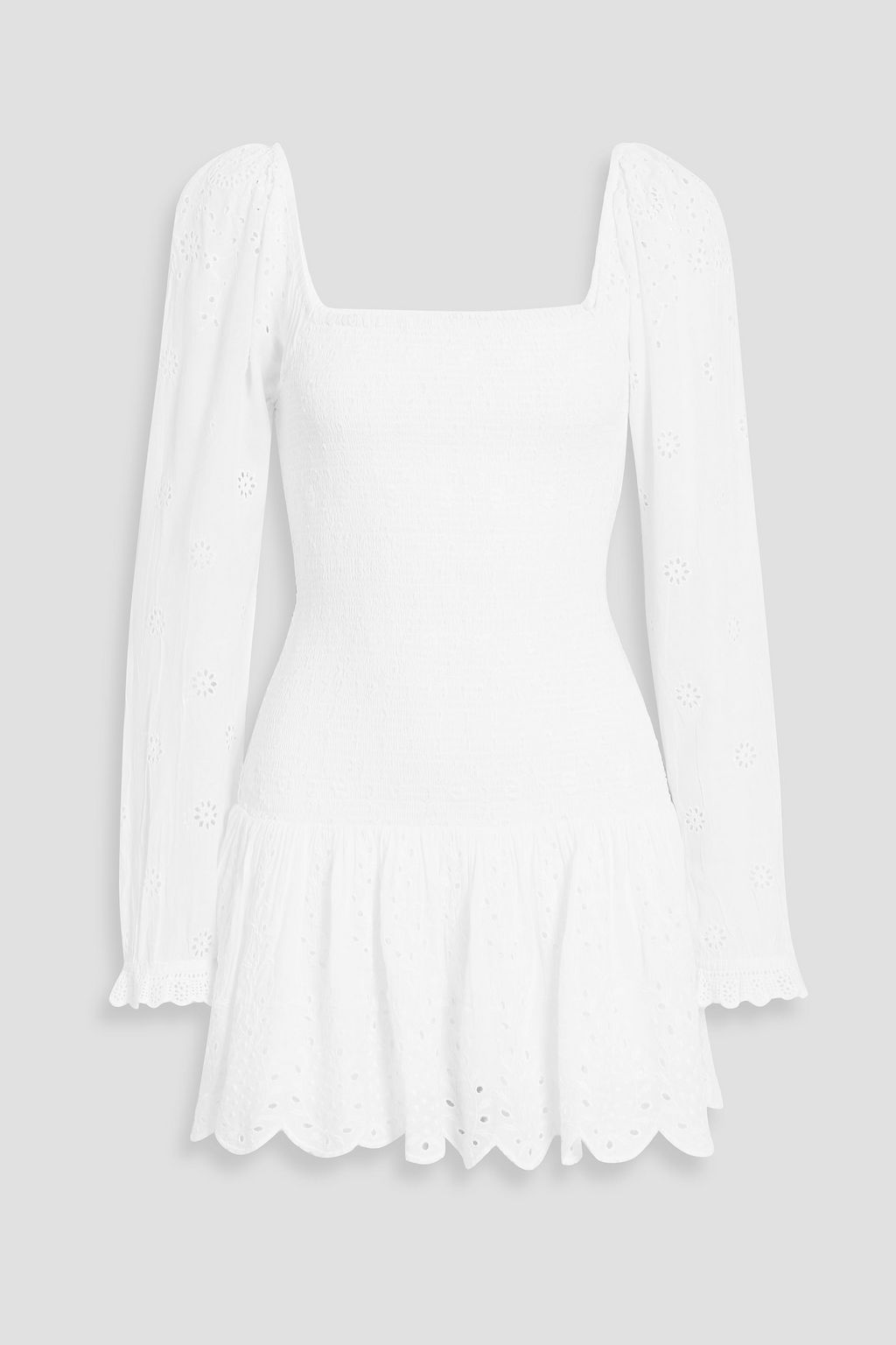 Платье мини Jayce с присборками из английской вышивки LOVESHACKFANCY, белый