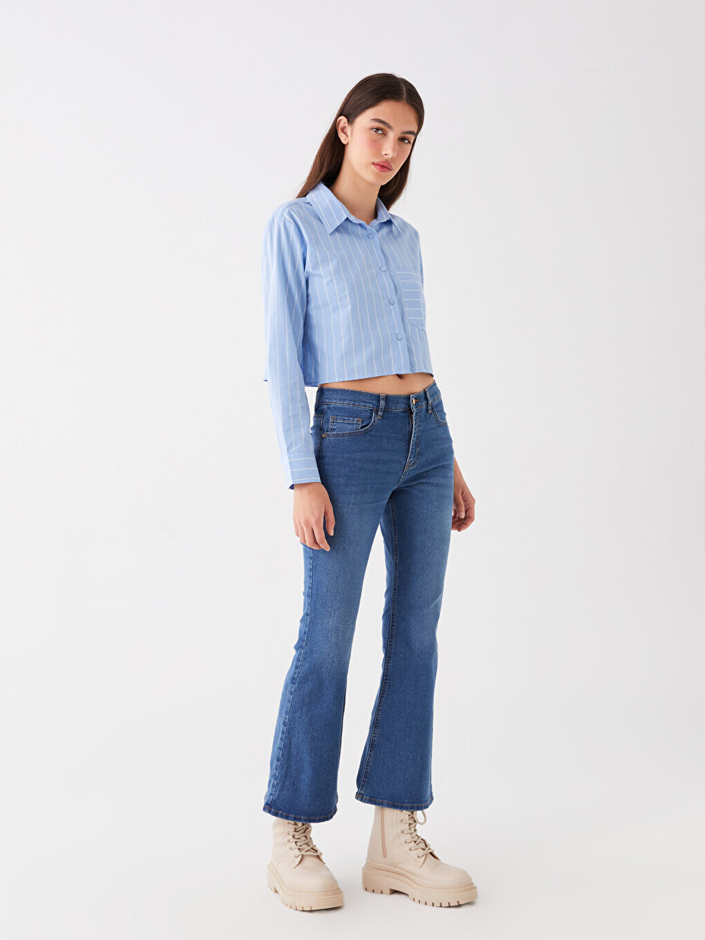 

Расклешенные женские джинсовые брюки LCW Jeans, среднее индиго родео