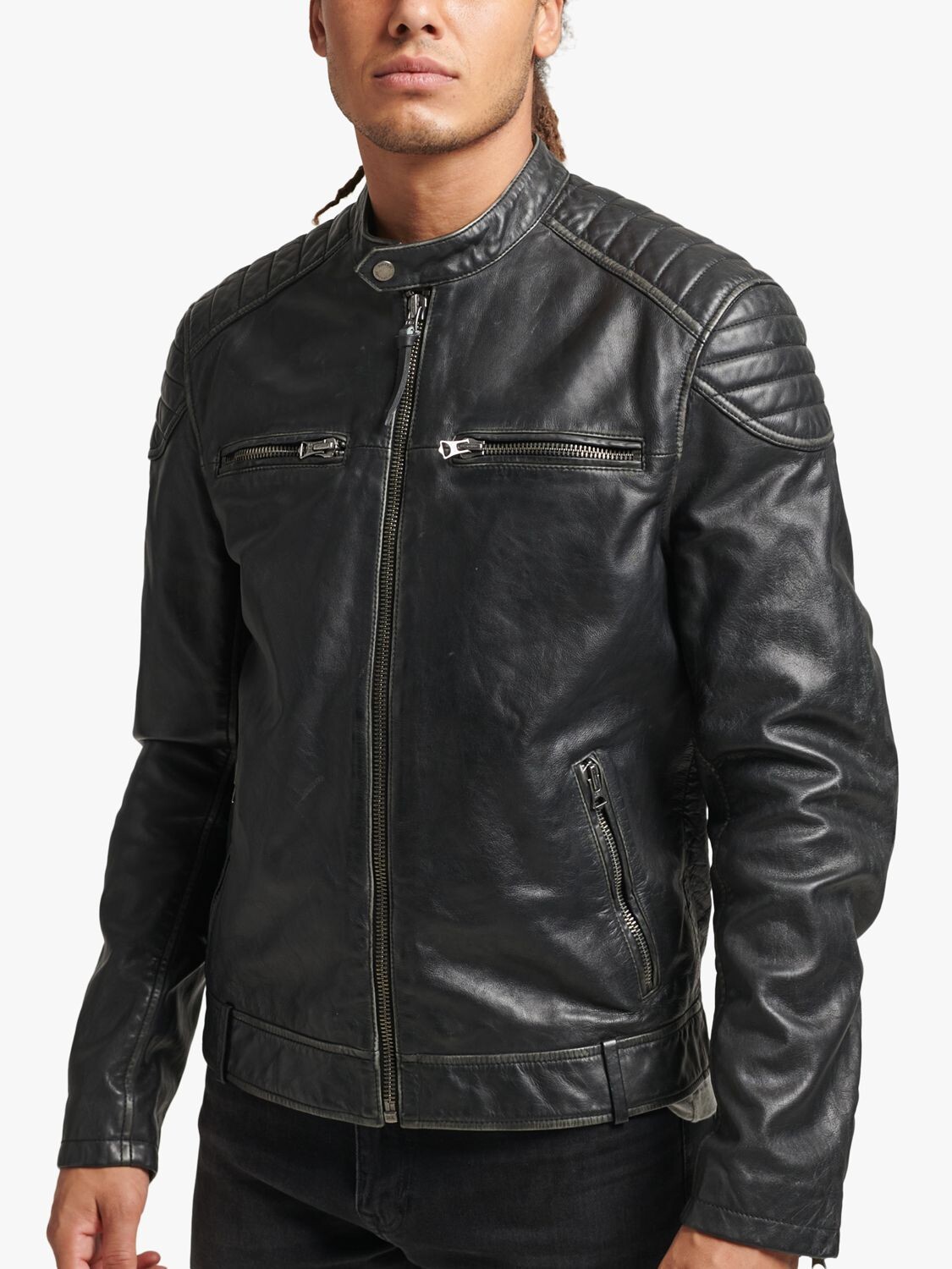 

Кожаная мотокуртка Superdry, черная