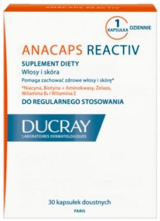 Ducray, Anacaps Reactiv, таблетки от выпадения волос, 30 капсул.