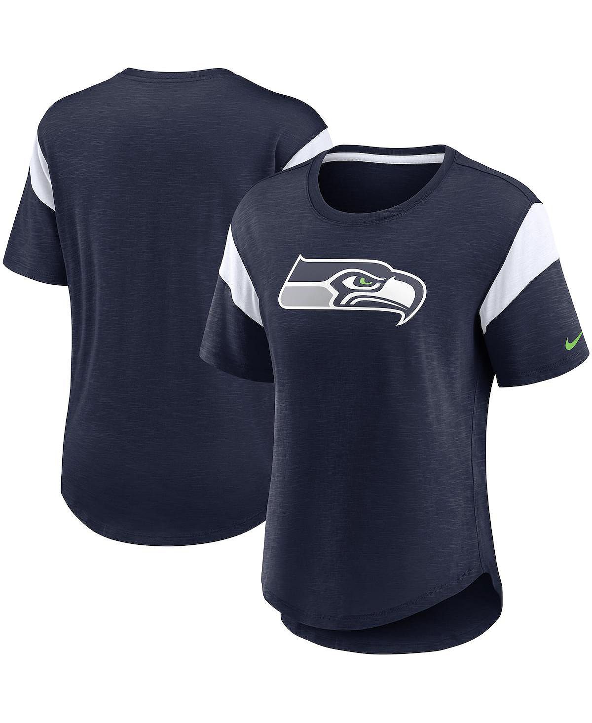 Женская модная футболка темно-синего цвета с логотипом Heather College Seattle Seahawks Nike