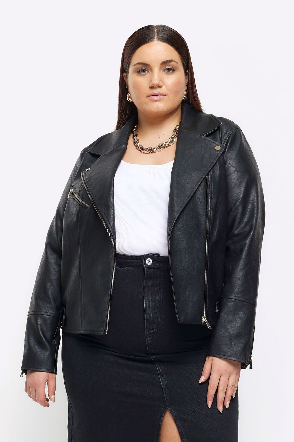 

Байкерская куртка Curve из искусственной кожи River Island, черный