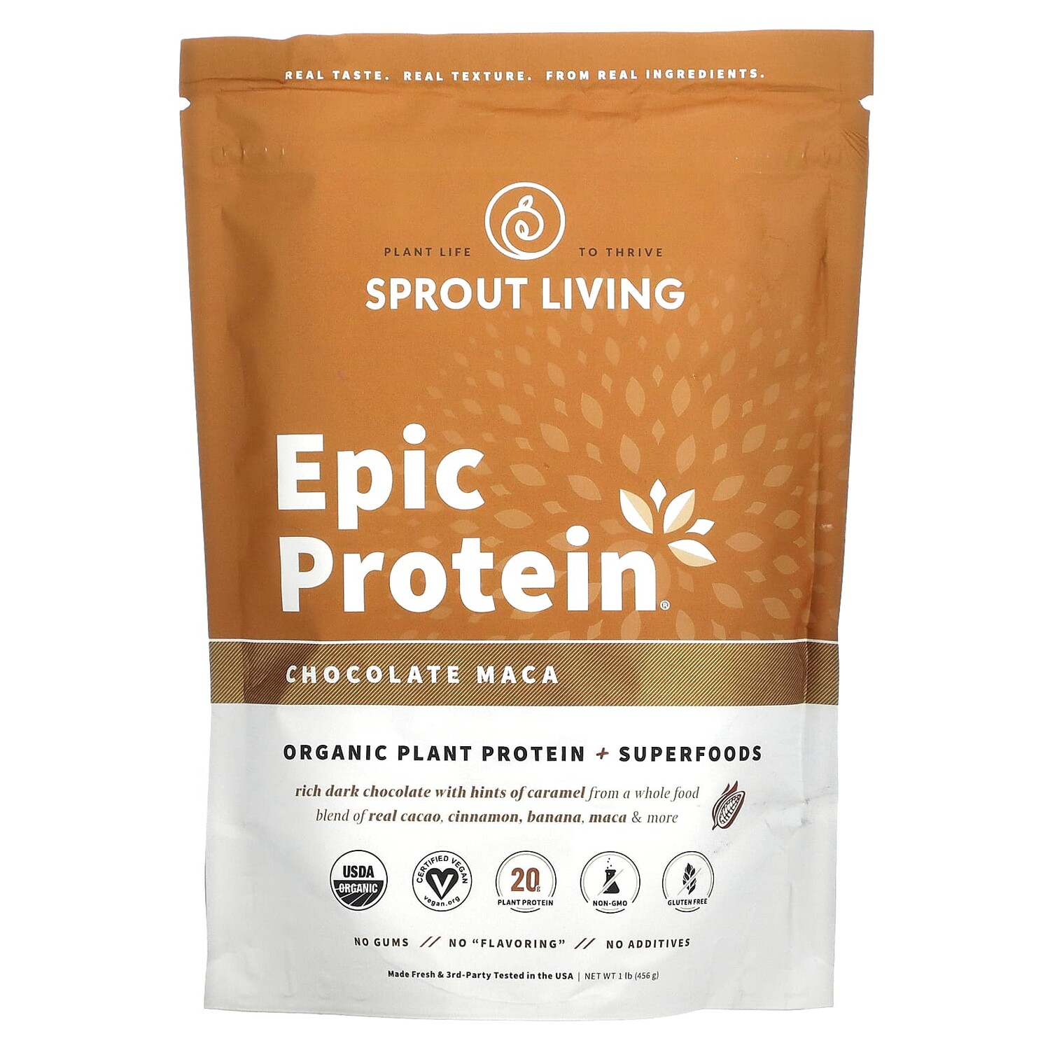 

Epic Protein, органический растительный протеин и суперпродукты, шоколад и мака, 455 г (1 фунт), Sprout Living