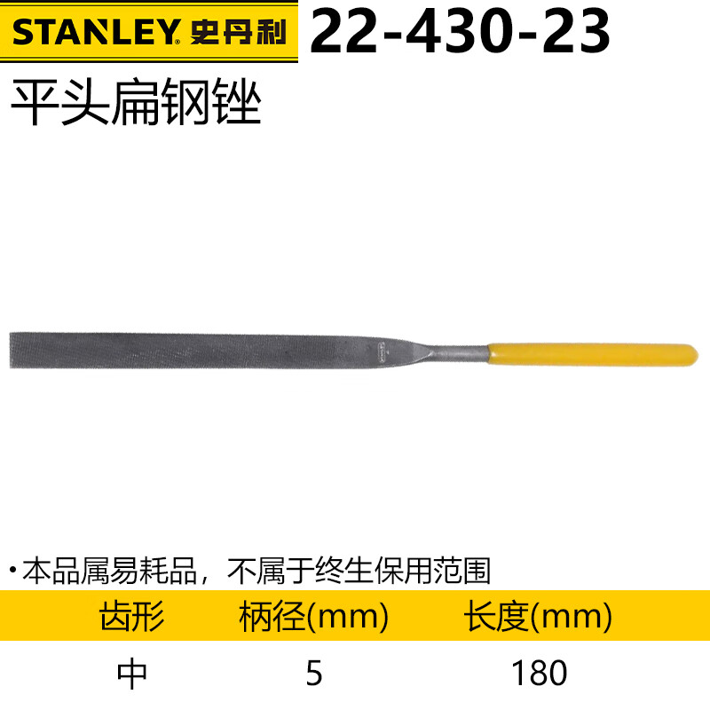 Плоский стальной напильник Stanley с плоской головкой 3x140 мм, металлический деревообрабатывающий напильник, напильник для слесаря, 22-430-23, средние зубы