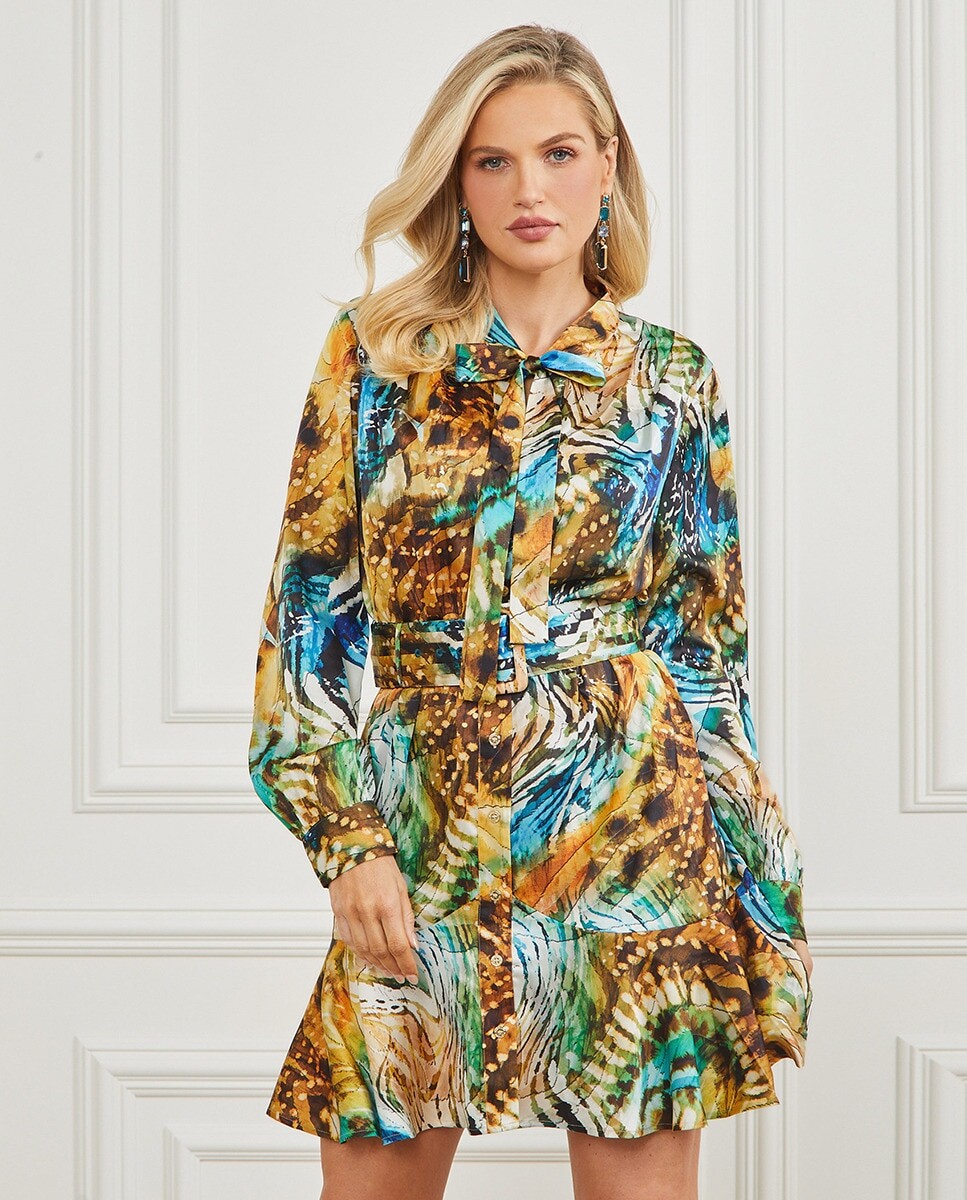 

Короткое платье-рубашка с животным принтом Marciano by Guess, светло-коричневый