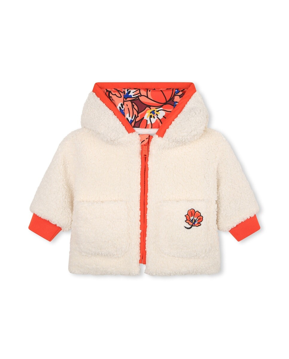 

Шубка для девочки с капюшоном и логотипом на спине Kenzo, белый