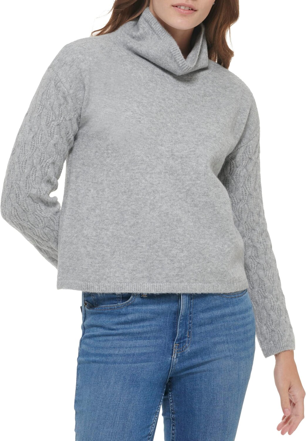 

Свитер Cowl Neck with Cable Sleeve Calvin Klein, цвет Heather Granite