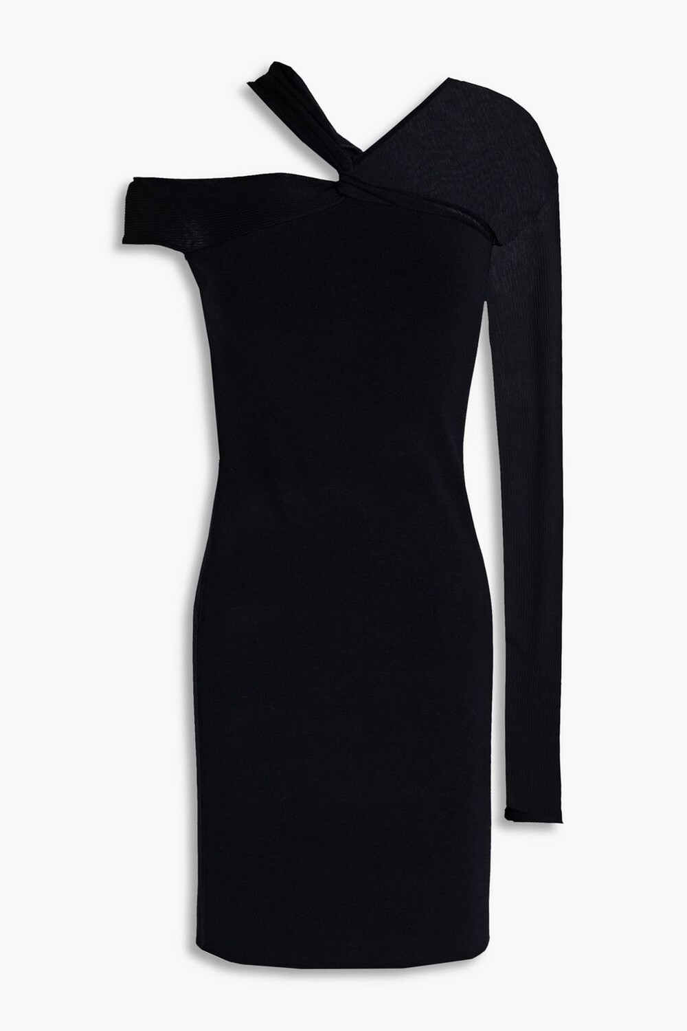 

Трикотажное платье мини с одним рукавом и вставками из понте HELMUT LANG, черный