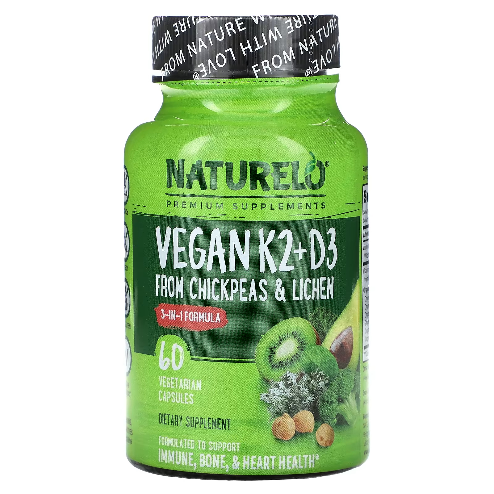 Витамин K2 + D3 Naturelo, 60 капсул futurebiotics витамин k2 d3 с повышенной силой действия 120 капсул