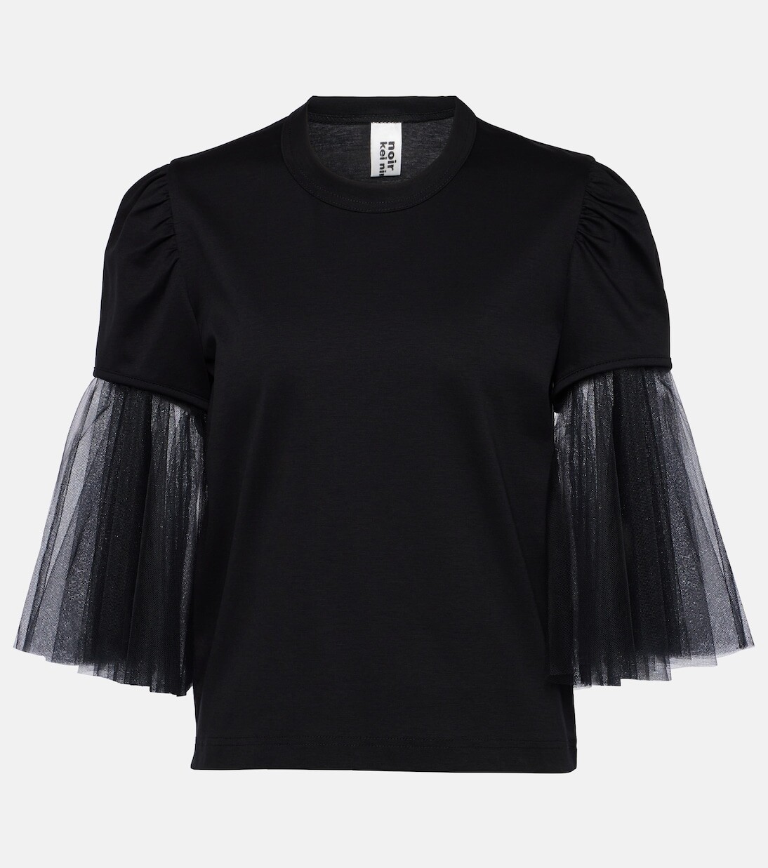 

Хлопковый топ с тюлевой отделкой Noir Kei Ninomiya, черный