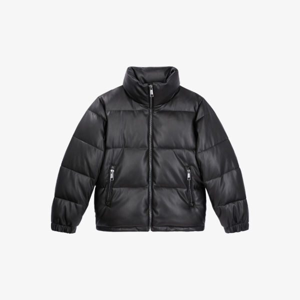 

Стеганая куртка-ракушка из искусственной кожи с высоким воротником The Kooples, черный