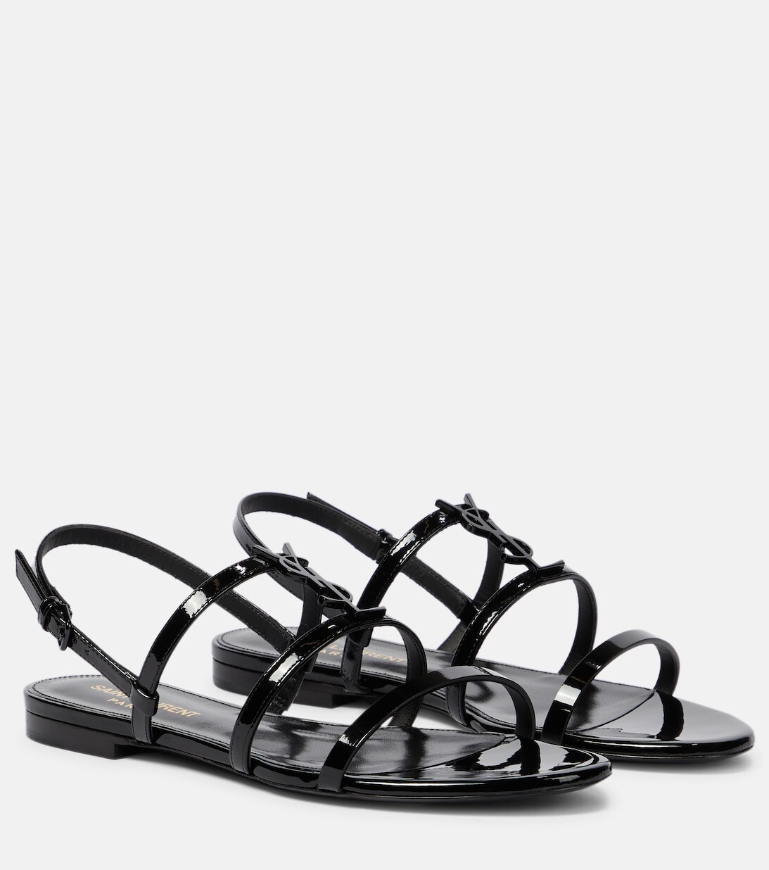 

Сандалии Cassandra из лакированной кожи Saint Laurent, черный