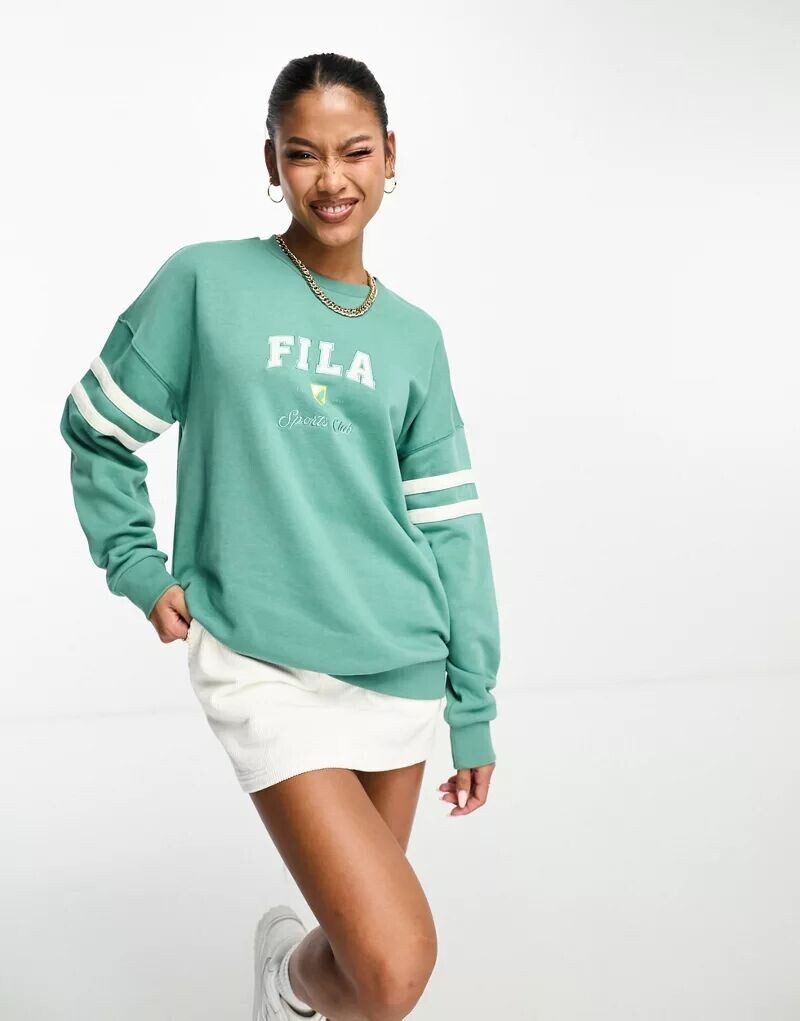 

Зеленый свитшот с круглым вырезом и логотипом колледжа Fila