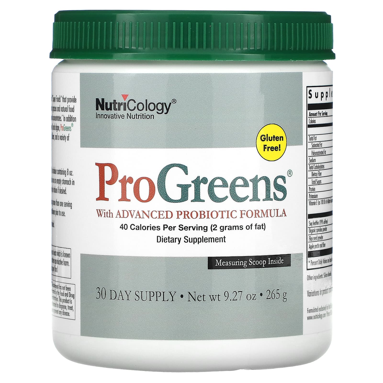 Nutricology ProGreens с улучшенной пробиотической формулой 9,27 унций (265 г)