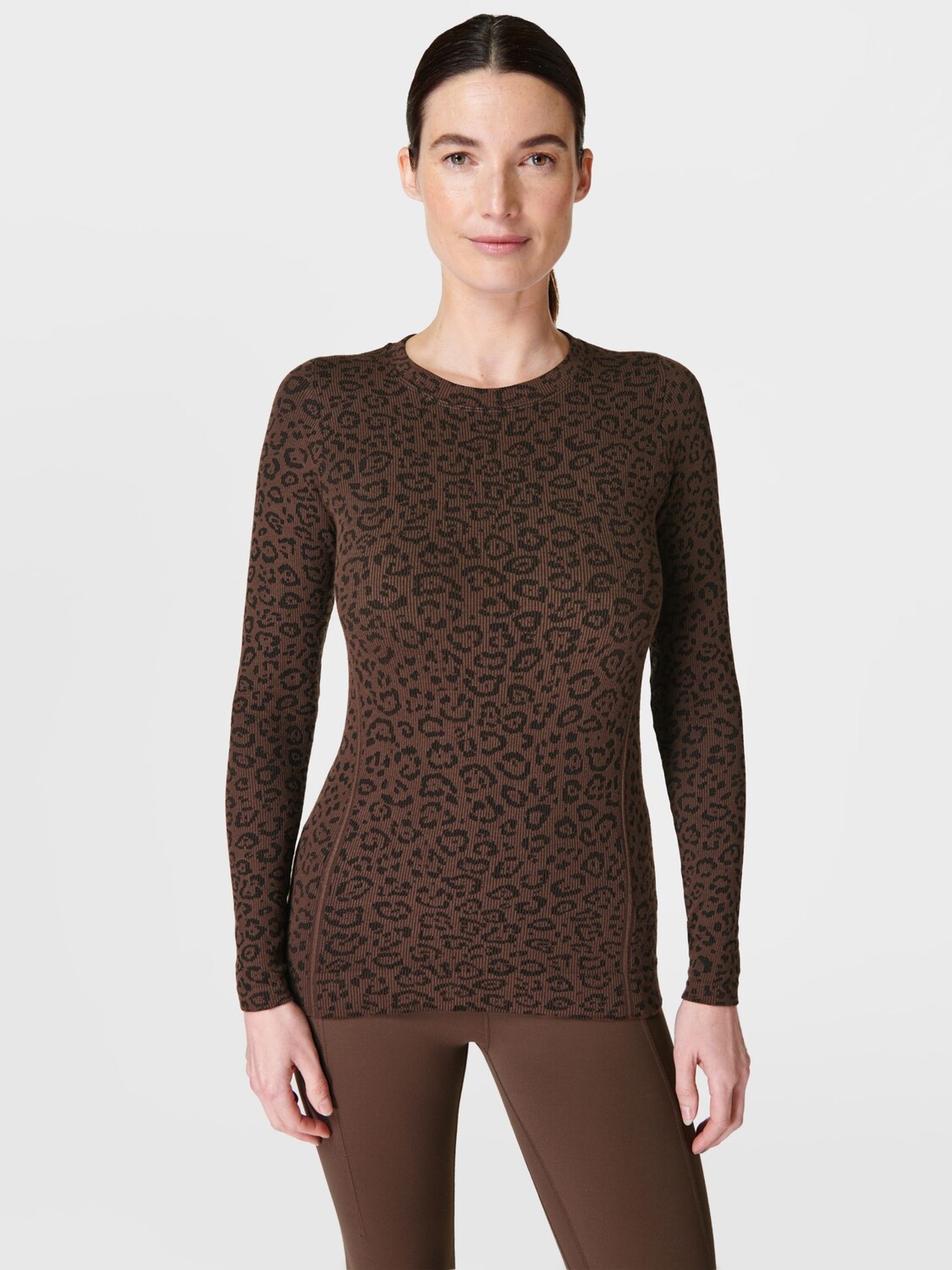 

Бесшовный спортивный топ Glisten Sweaty Betty, коричневый с леопардовым принтом