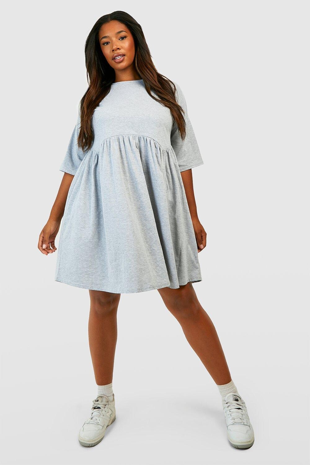 

Платье из хлопка свободного кроя Boohoo, серый
