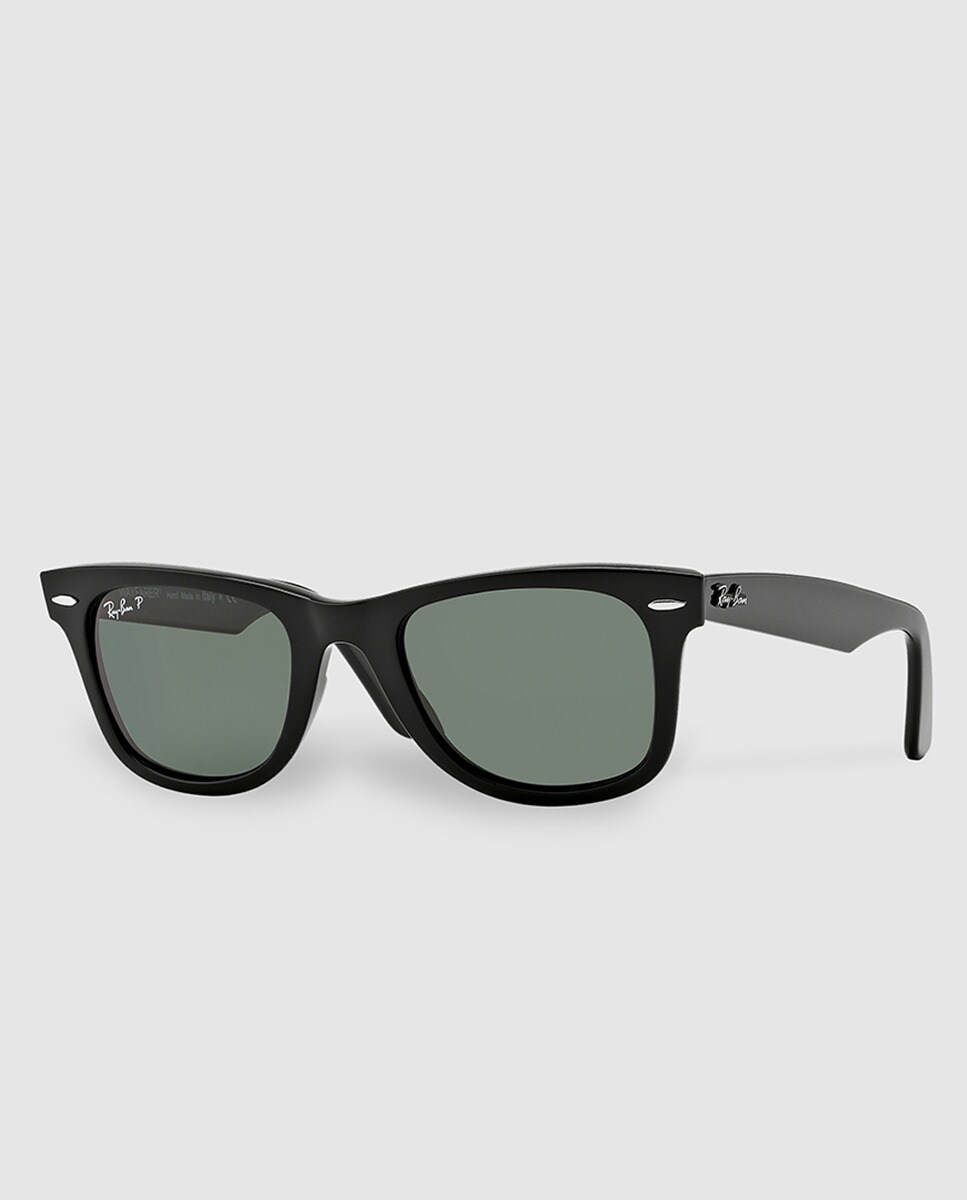 цена Солнцезащитные очки Wayfarer в черной ацетатной оправе и зеленых поляризованных линзах Ray-Ban, черный