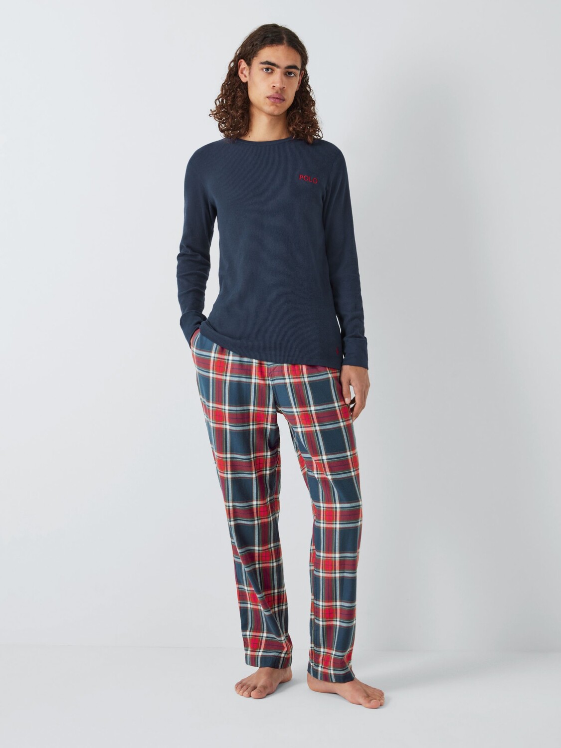 

Пижамный комплект вафельной вязки из фланели в клетку-поло Ralph Lauren, синий/красный мульти