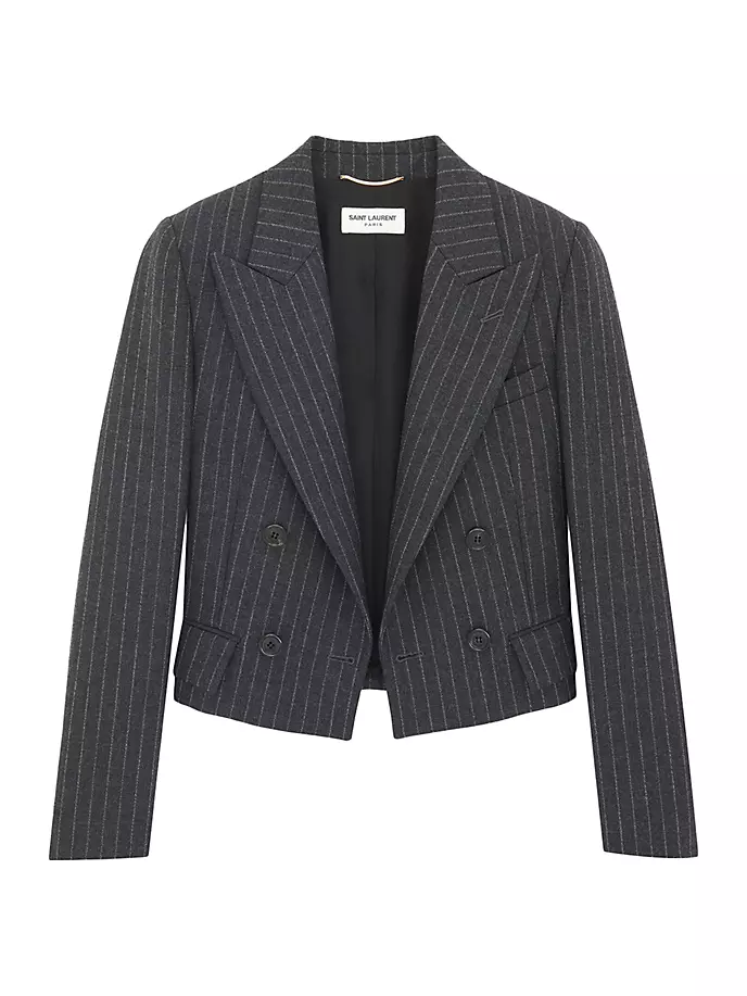 Укороченная куртка из фланели в полоску «Рив Гош» Saint Laurent, серый