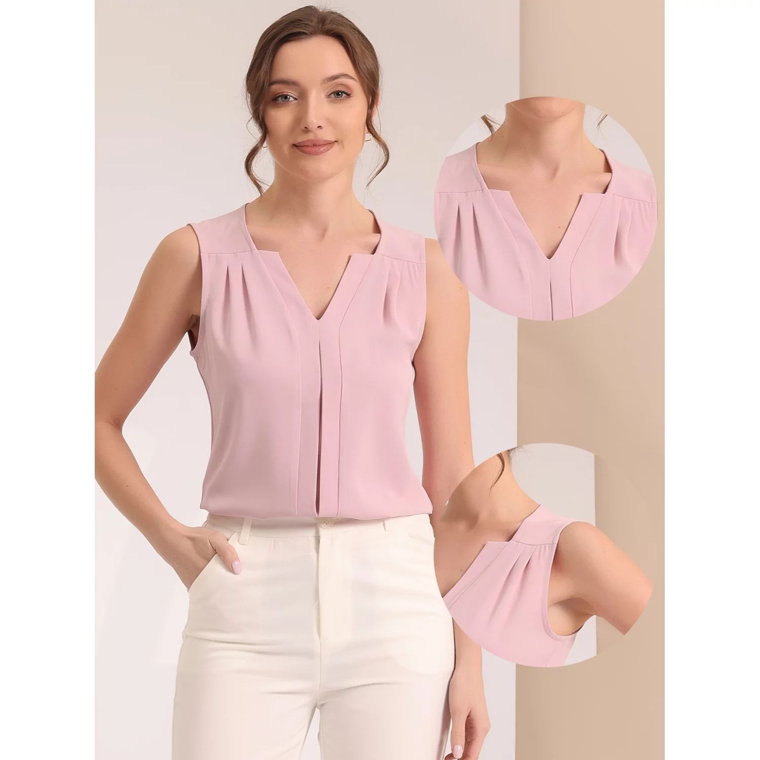 Женские шифоновые блузки без рукавов с V-образным вырезом, топы, рубашки для офисной работы ALLEGRA K, розовый